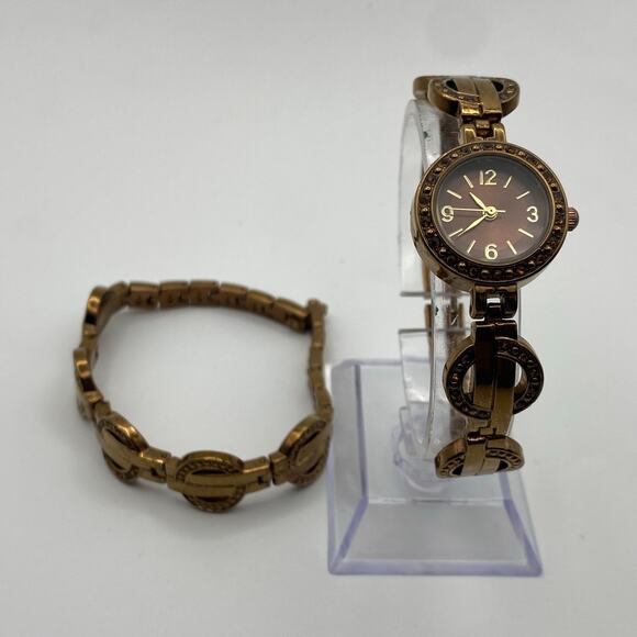 Elegant Bronze Stainless Steel Watch - New Battery with matching bracelet - Picture 1 of 7